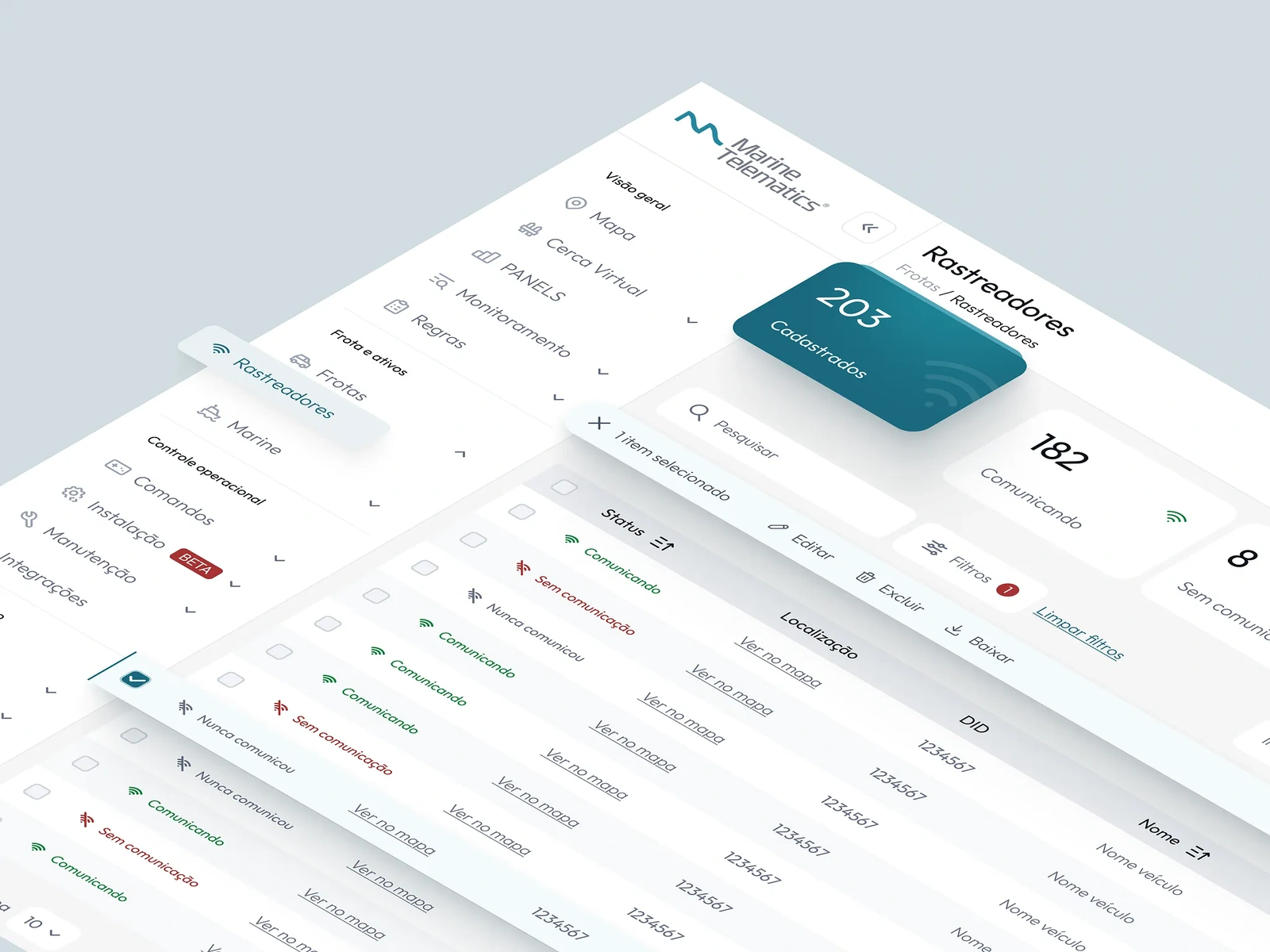 Interface de rastreamento de frota da Marine Telematics